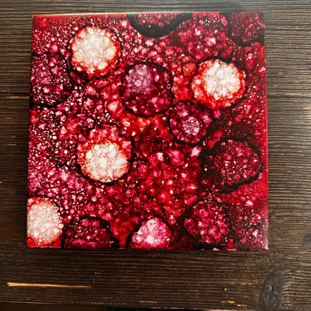 Hand Crafted shades of Red abstract original Decorative Tile